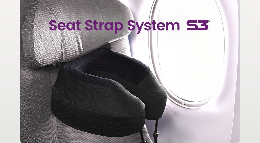 Cabeau Evolution S3 seat-strap system attached to headrest