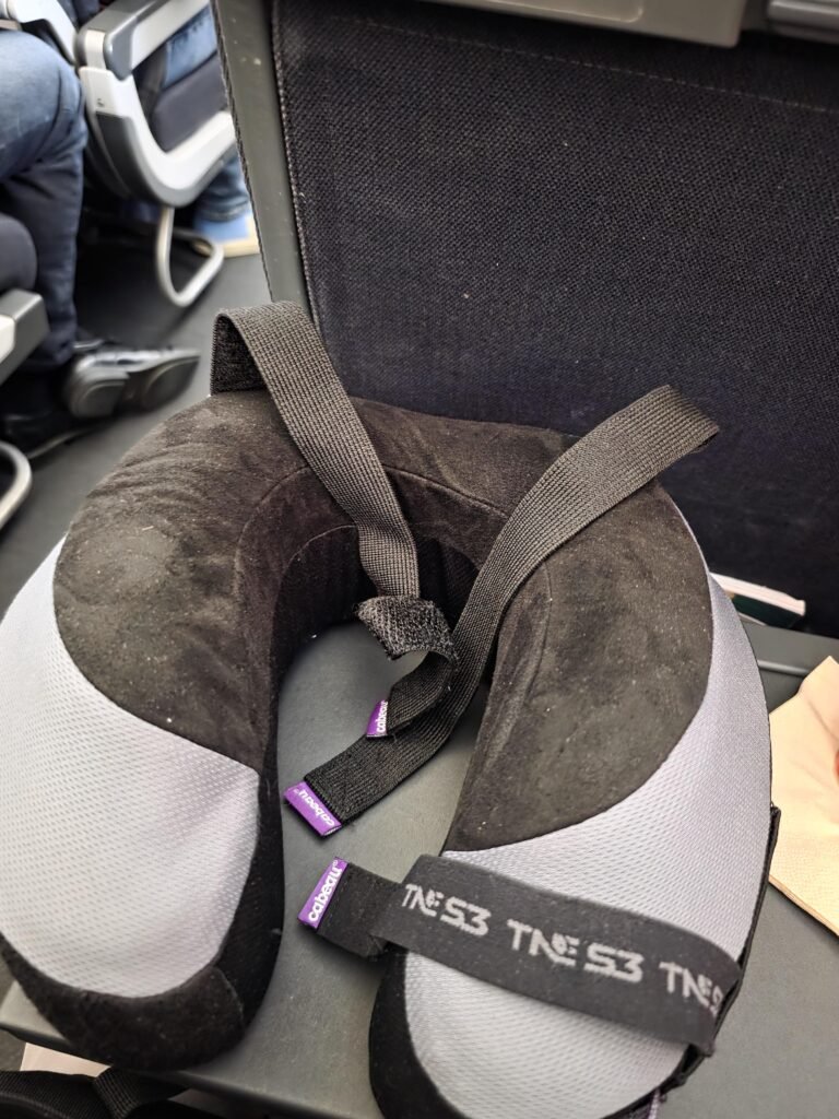 Reddit post discussing a Qantas flight incident involving a seat-strap travel pillow